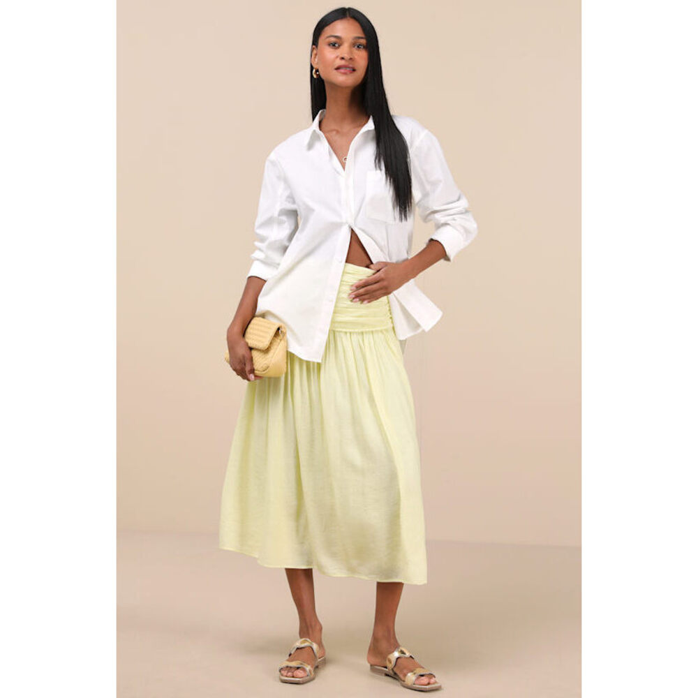 Lulus Kesia Light Yellow Textured A-line Midi Skirt - Size XS